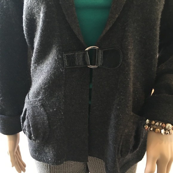 Gray Shawl Collar Merino Wool Cardigan - Picture 3 of 6